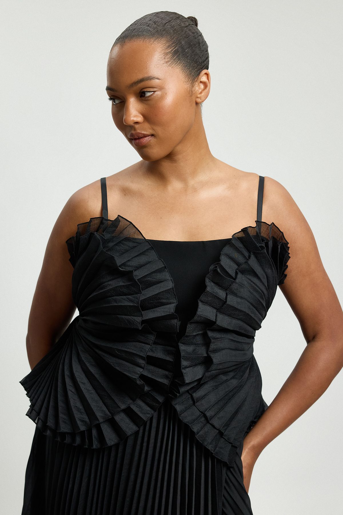 KarenMillen Plus Size Cotton Poplin Pleated Maxi Dress