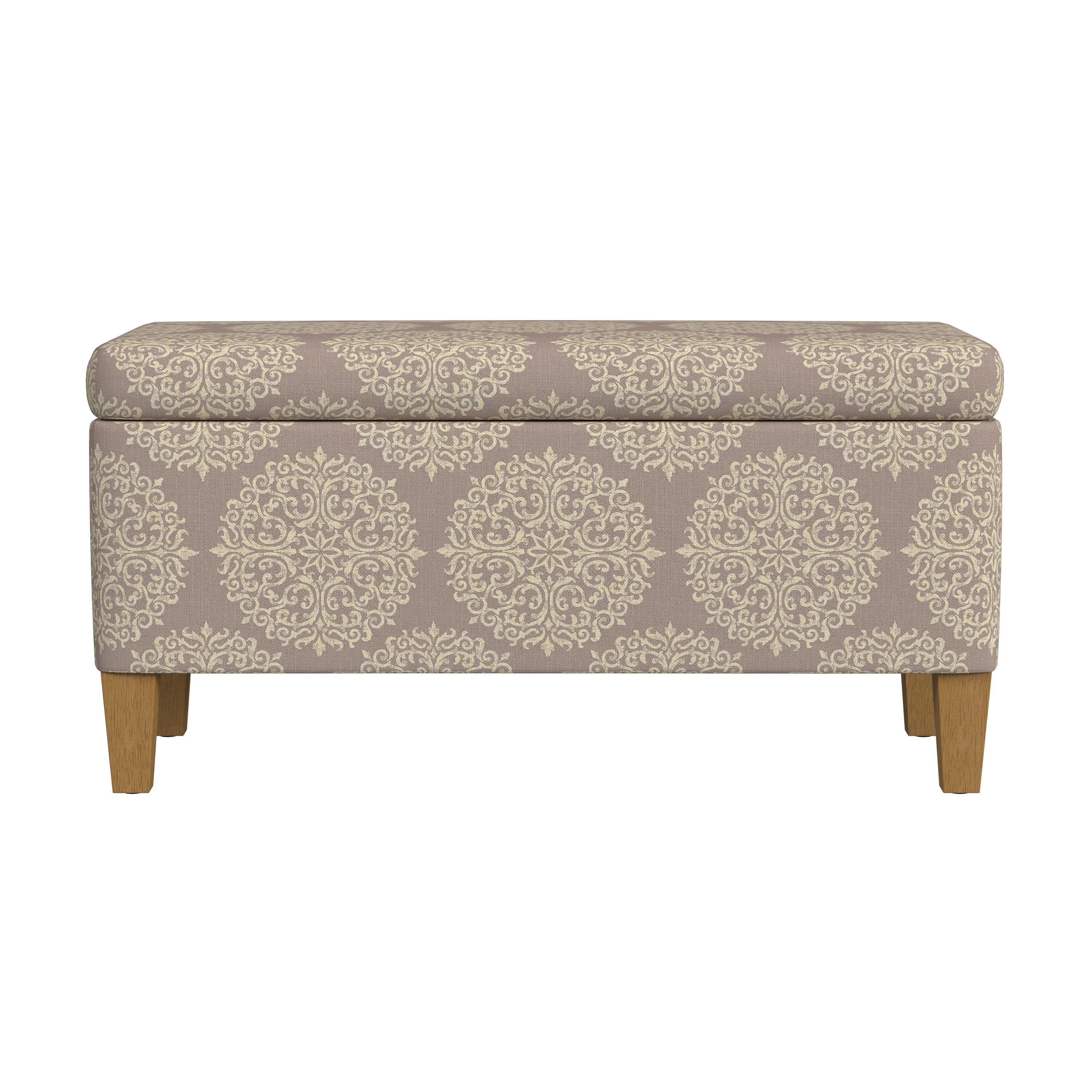 Ben Storage Bench Ottoman, Light Brown Medallion Design, 36 Inch