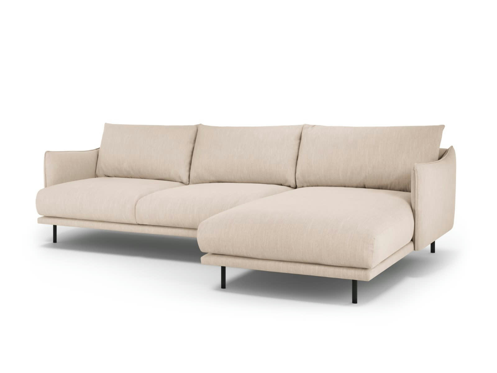 PARIS - Canapé D'Angle Droit 5 places en Tissu Structurel Beige