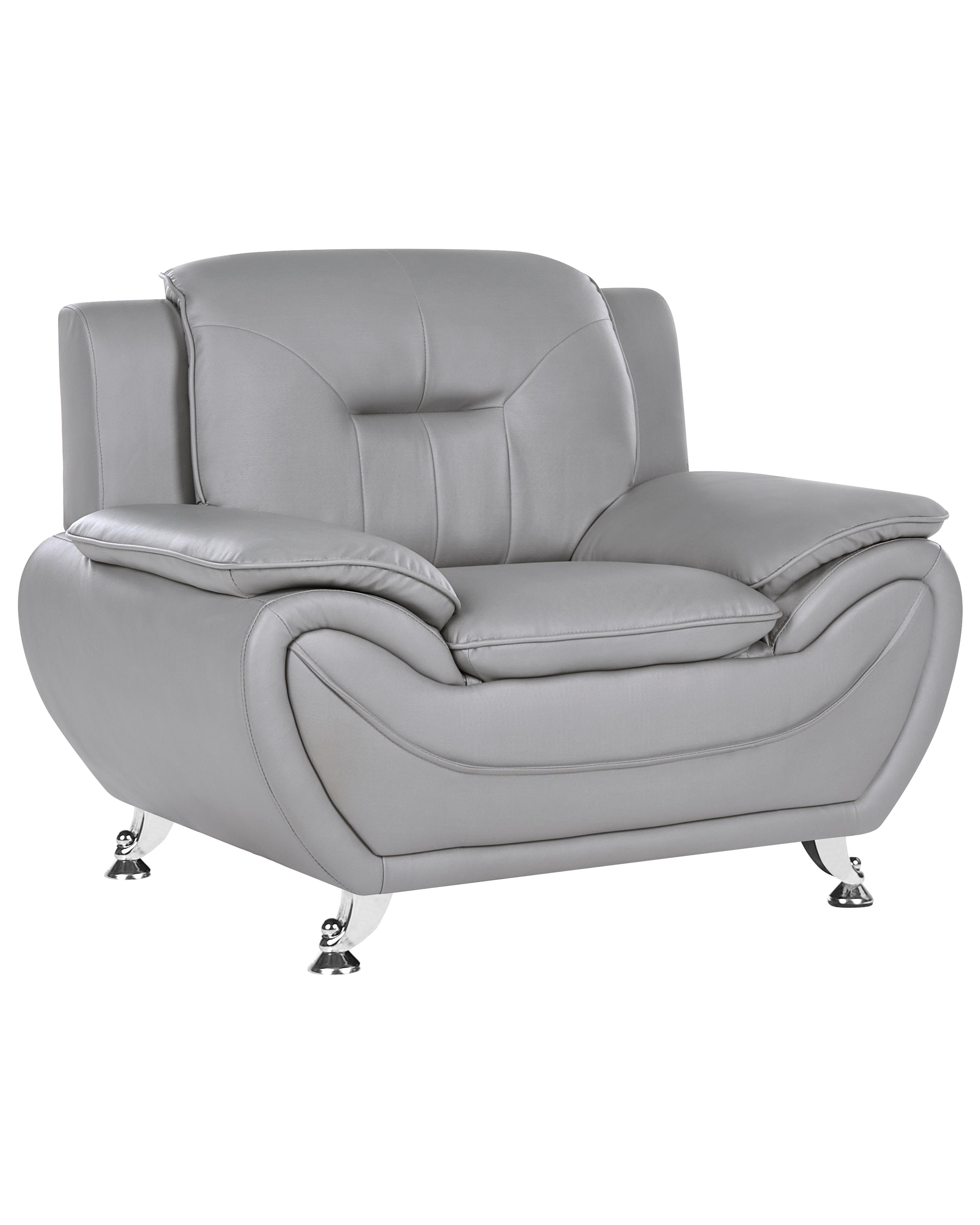 Living Room Set 6 Seater LEIRA Faux Leather Grey