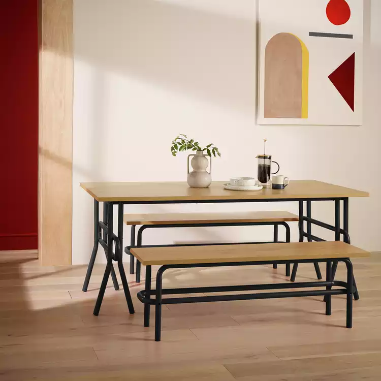 Habitat Ballon Black Dining Table & 2 Black Benches