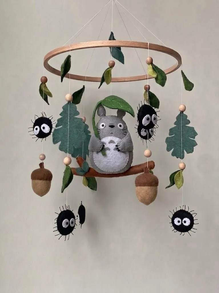 Totoro Inspired Baby Mobile, Anime Gift, Felt Anime Mobile Woodland Nursery Decor, Forest Spirit Crib Mobile, Baby Gift