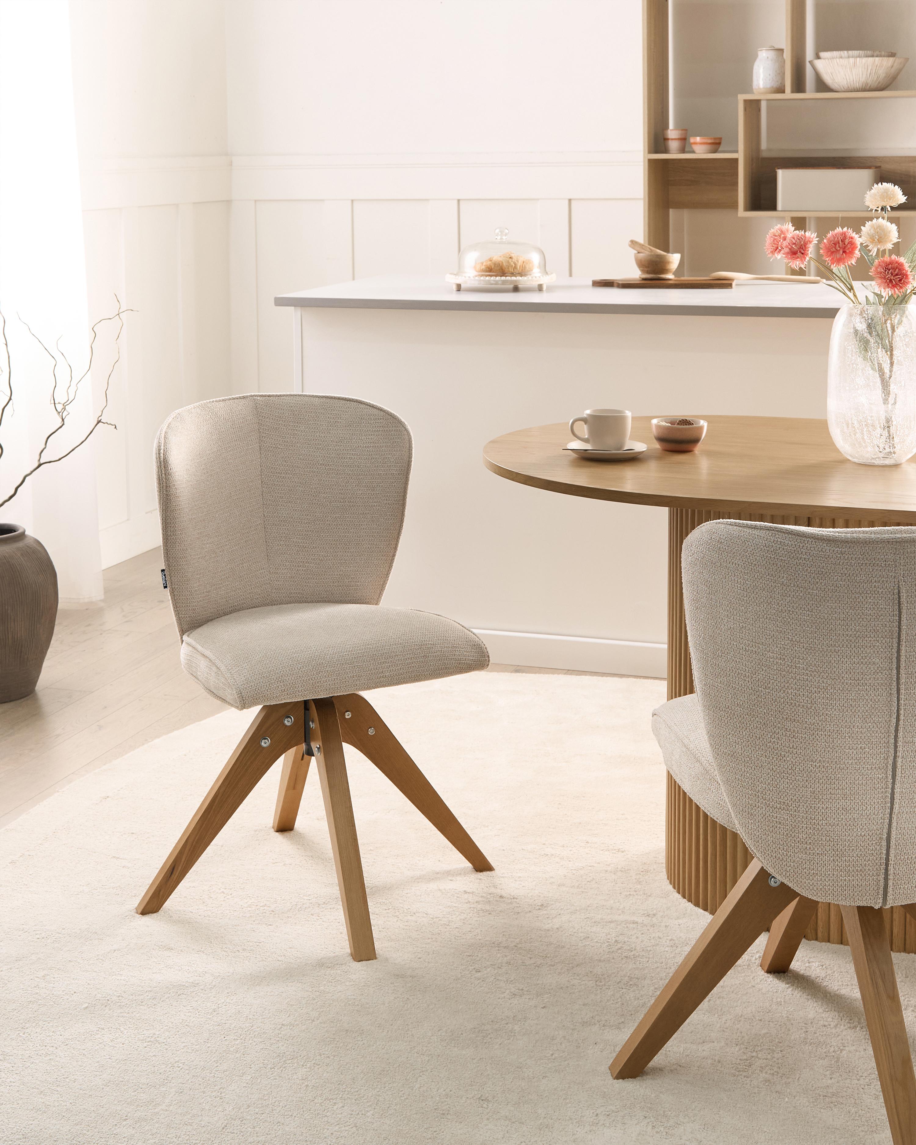 Set of 2 Dining Chairs Swivel COSO Fabric Light Beige