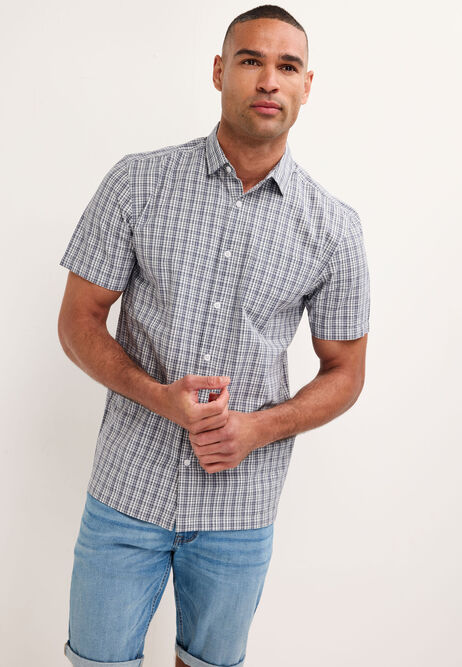 Mens Grey Check Poplin Cotton Shirt
