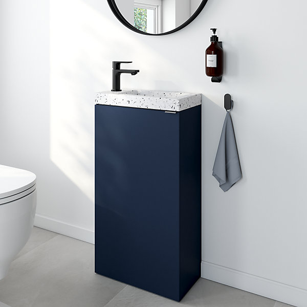 Meuble lave-mains bleu nuit mat l.44 cm Imandra   plan vasque terrazzo, GoodHome