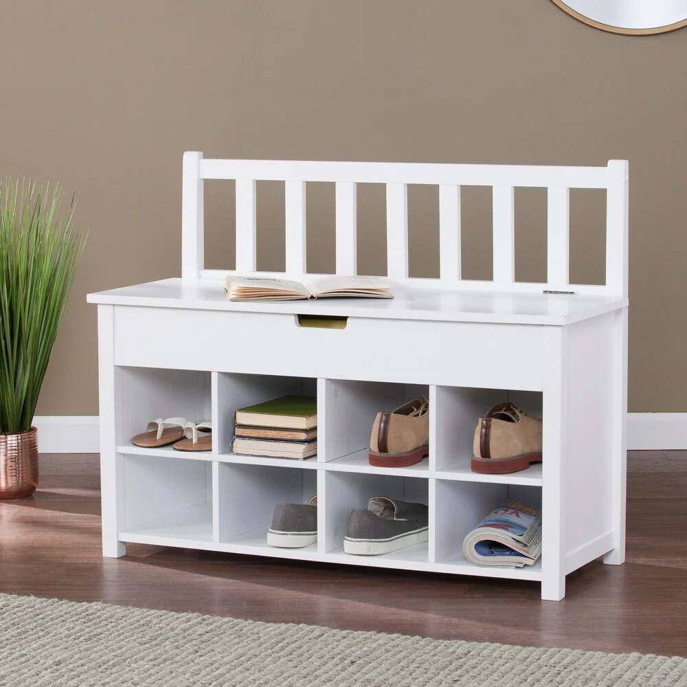 Porch & Den Tyne White Shoe Storage Cubbie Bench