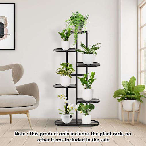 SOGA 7 Tier Black Metal Plant Rack for 8 Pots Home Garden