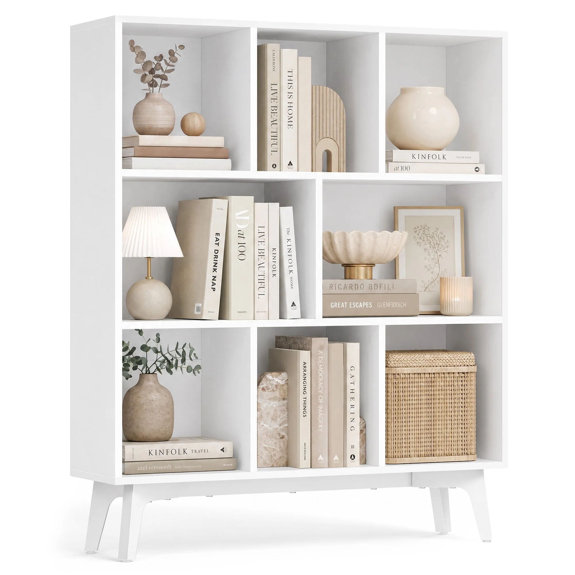 Bibliothèque en bois avec meuble de rangement cube