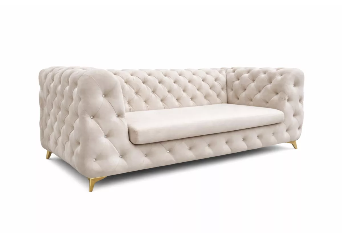 Sofa Moet – elegancka sofa tapicerowana w stylu glamour, pikowana, welurowa