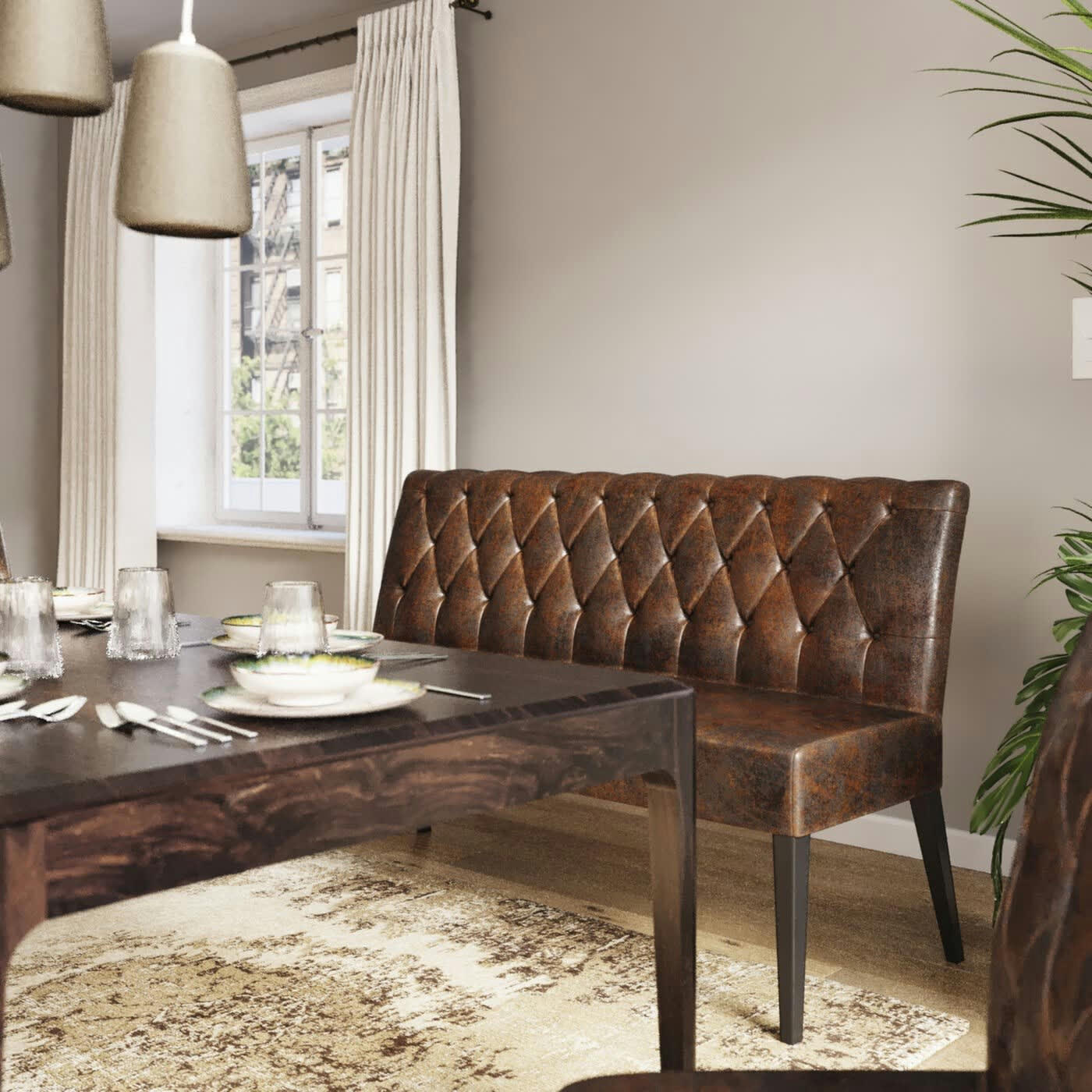 ECONO - Banquette 3 places marron en microfibre