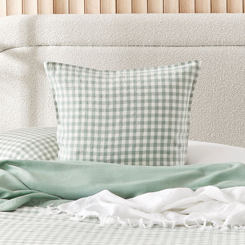 Vintage Washed Linen Eucalyptus Check Pillowcases