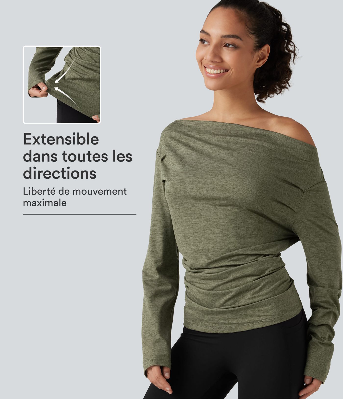 Haut de sport yoga épaules dénudées à manches longues