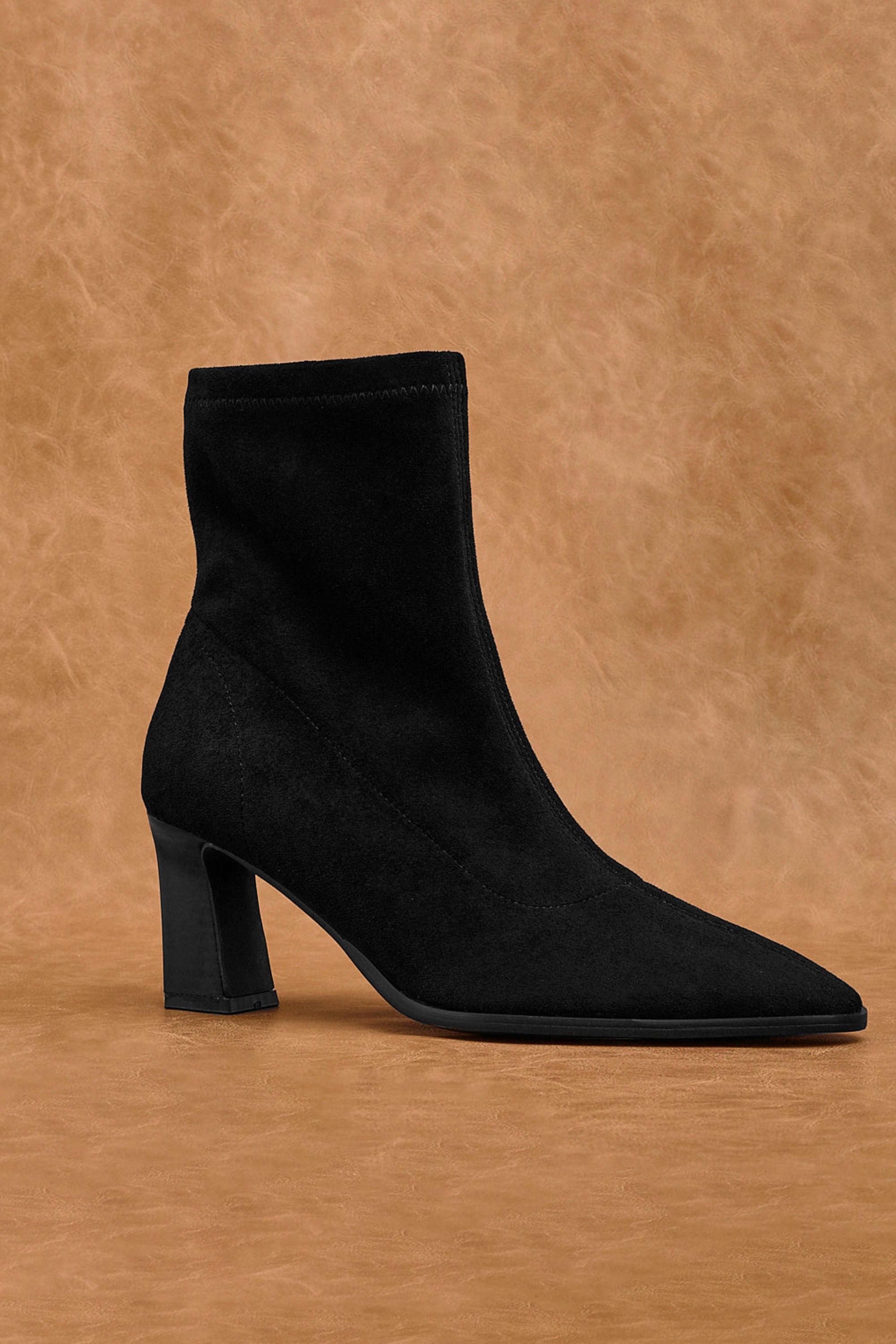 Linzi Blaze Black Faux Suede Sock Ankle Boot