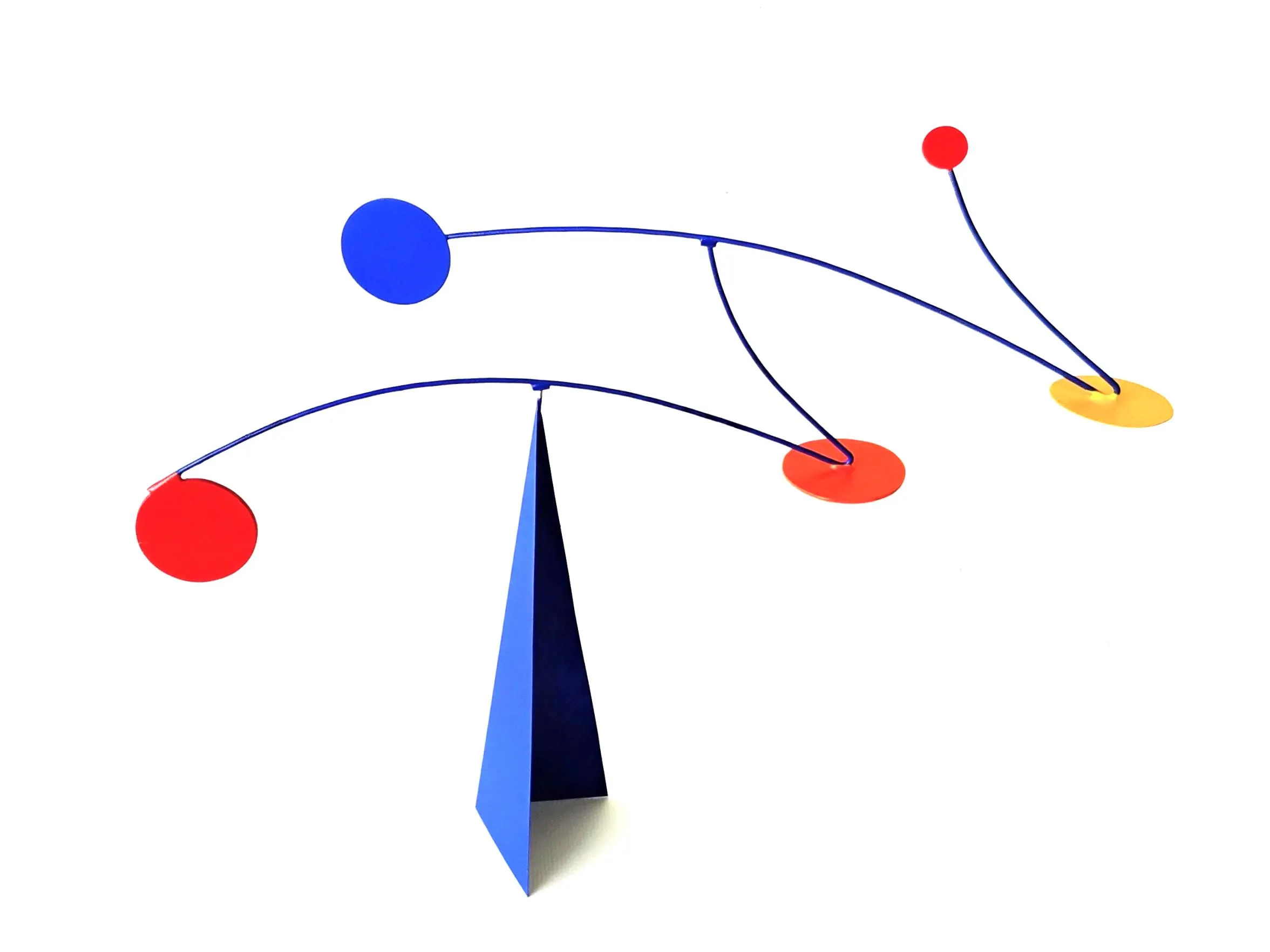 Kinetic Tabletop Mobile: Blue, Red, Orange & Yellow Steel Sculpture