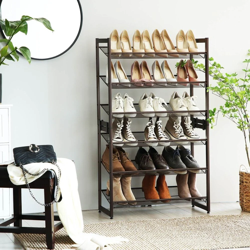 6 Tier Bronze Metal Shoe Rack Organizer for Entryway Closet Stackable Adjustable Storage Stand