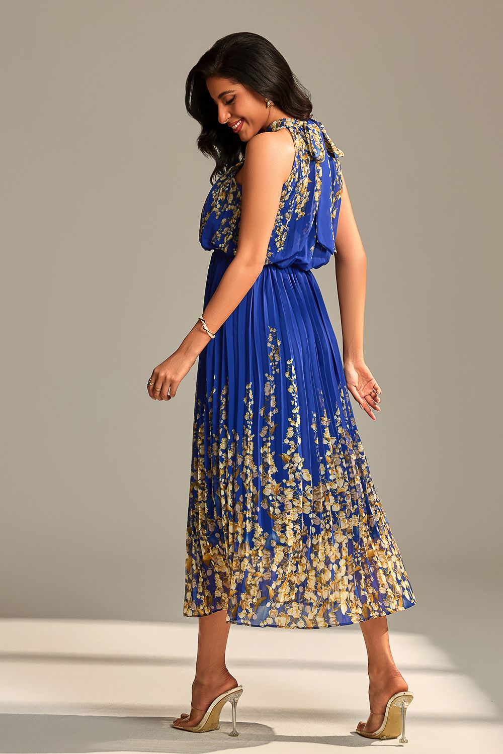 Jolie Moi Mirrored Chiffon Pleated Halter Neck Max