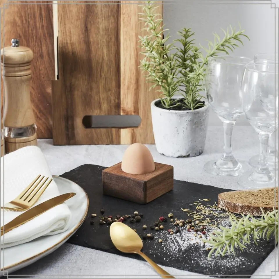 OTIX Eierdopjes Acacia Hout 6 Stuks Vierkant Eierdop Ontbijt Brunch