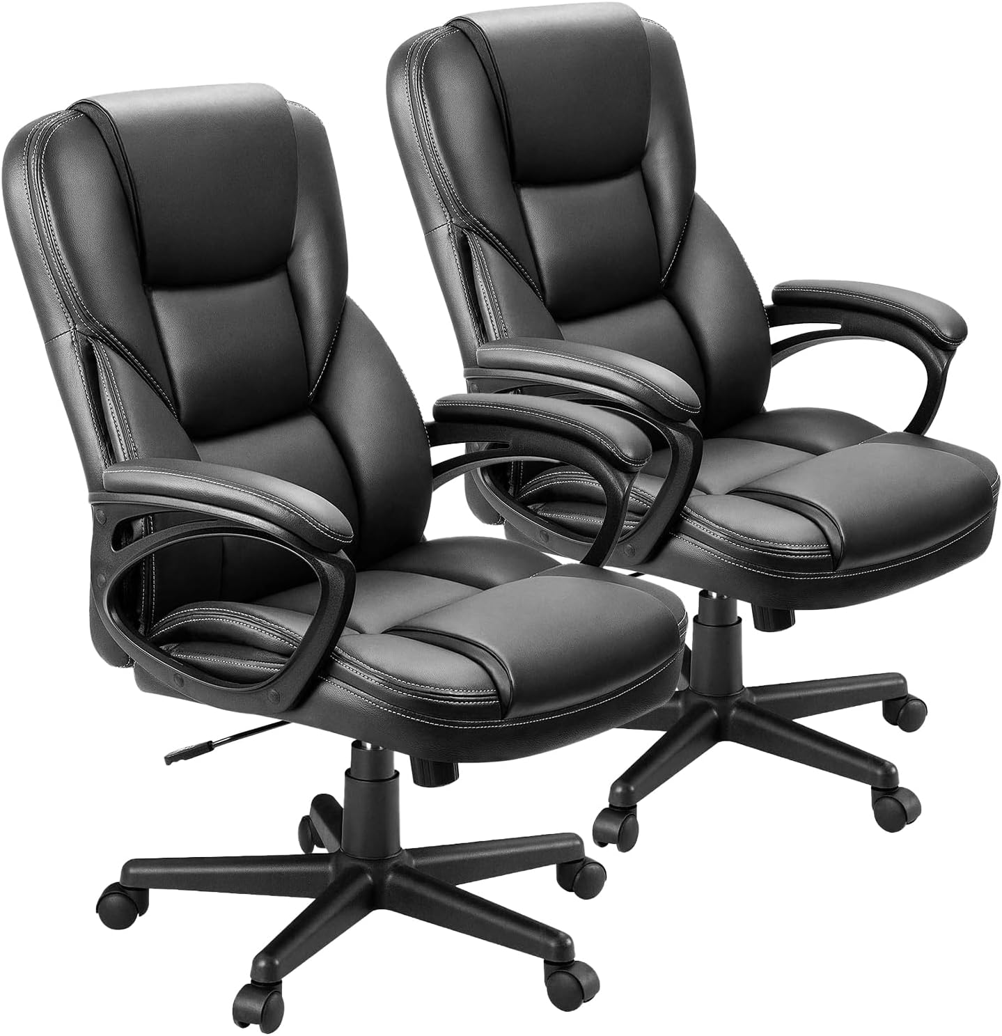 Furmax Office Executive Chair High Back Adjustable Managerial Home Desk Chair, Swivel Computer PU Leather Chair with Lumbar Support (2, Black)