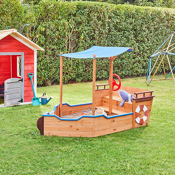- Bac à sable aspect bateau avec banc MATSCHEKISTE - 160 x 78 cm