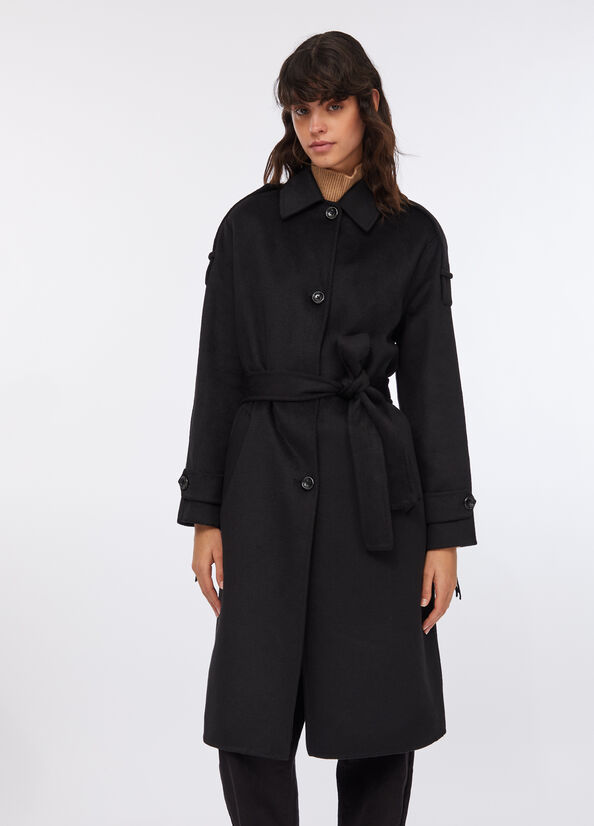 Trench in lana con frange