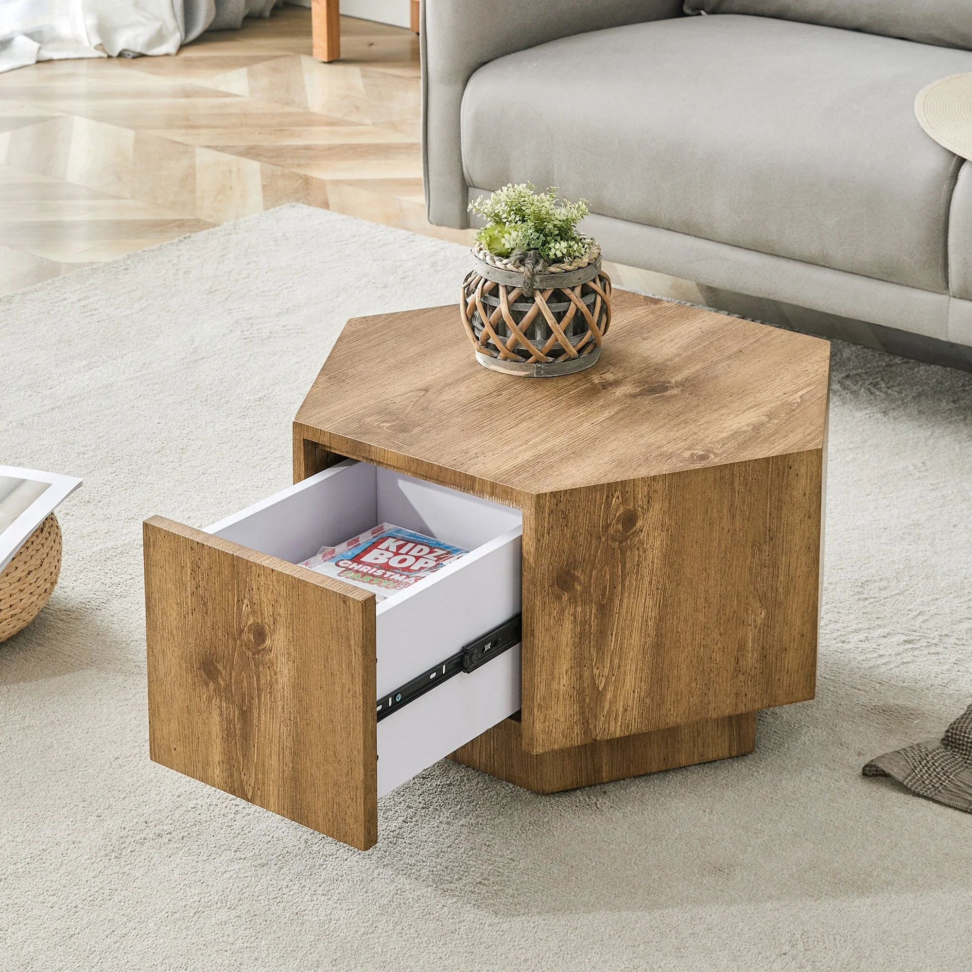 Modern Hexagonal Coffee Table End Table Accent Table with Drawers Dining Table for Dining Room
