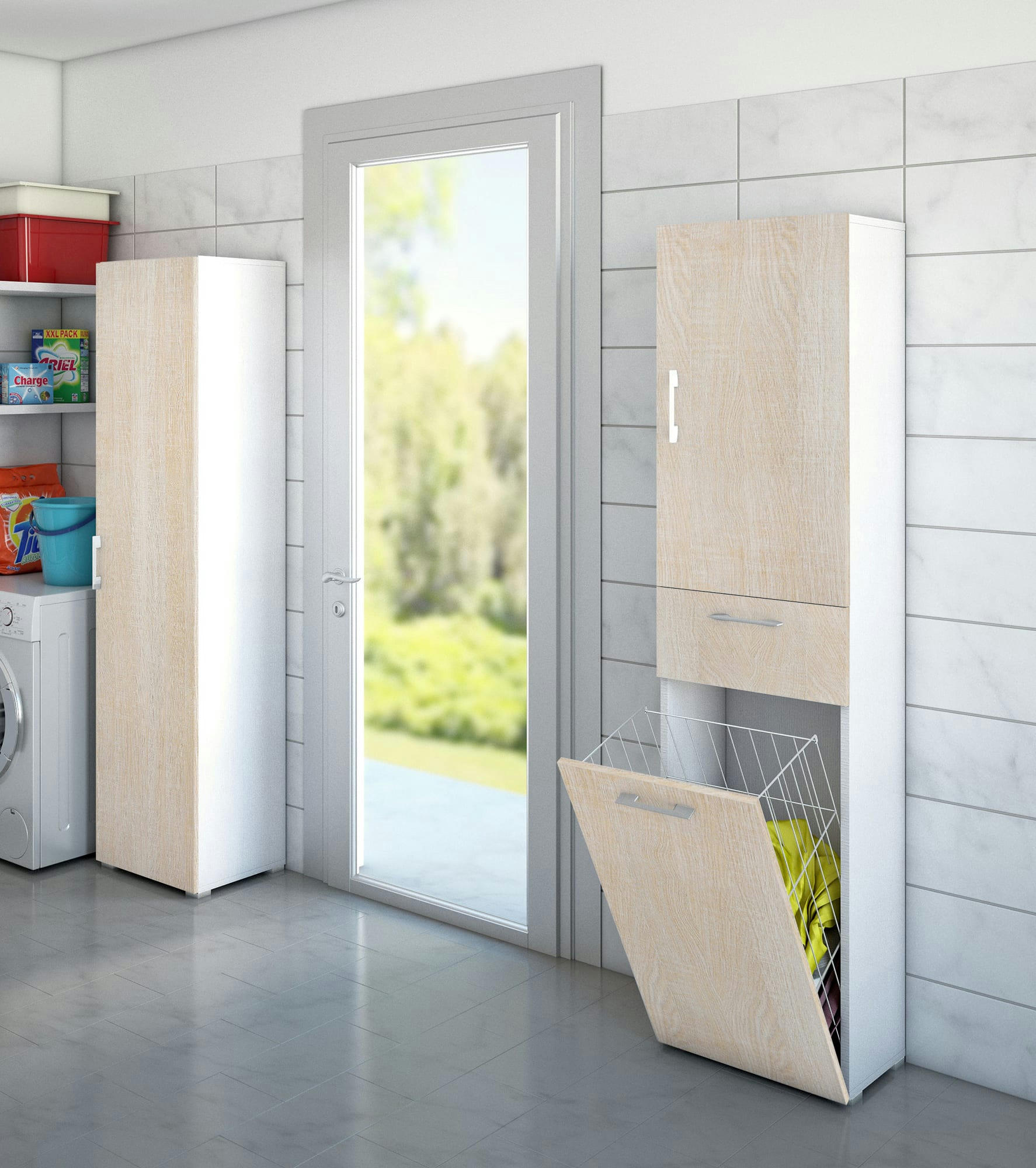 DCOSIM - Armoire polyvalente à 2 portes effet bois chêne