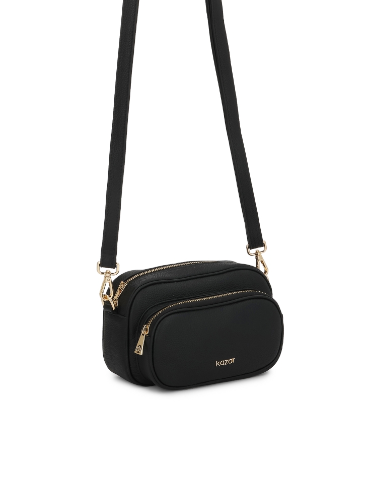 Black crossbody bag in natural leather