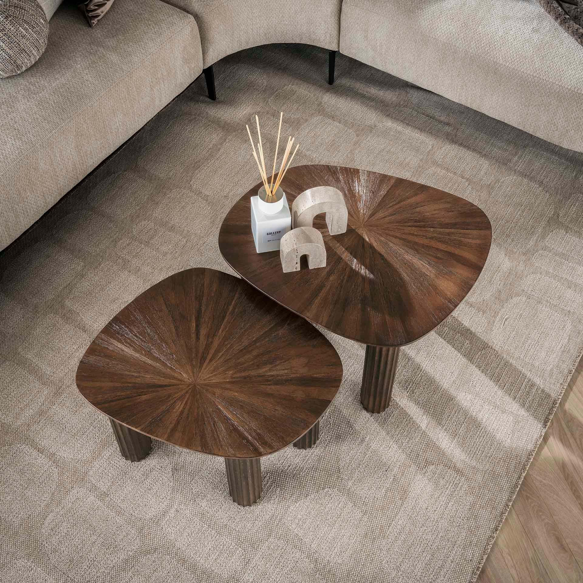 Table basse gigogne en bois de teck forme organique carrée (lot de 2) YOGY