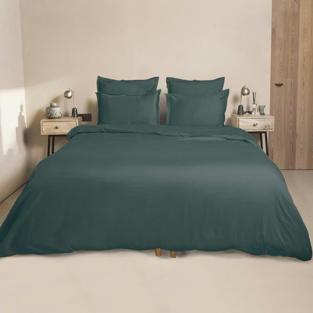 JULIA - Drap housse satin de coton  160x200x30 canard