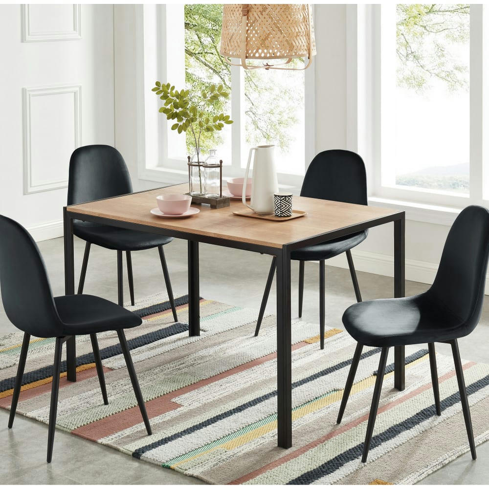 TUZI - Table à manger plaquée frêne et métal 120 x 80 cm