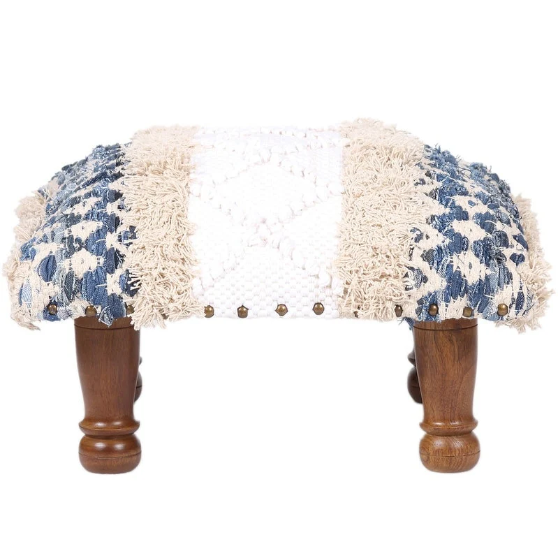 HERAT ORIENTAL Handmade Geometric Cotton Dhurrie Upholstered Footstool