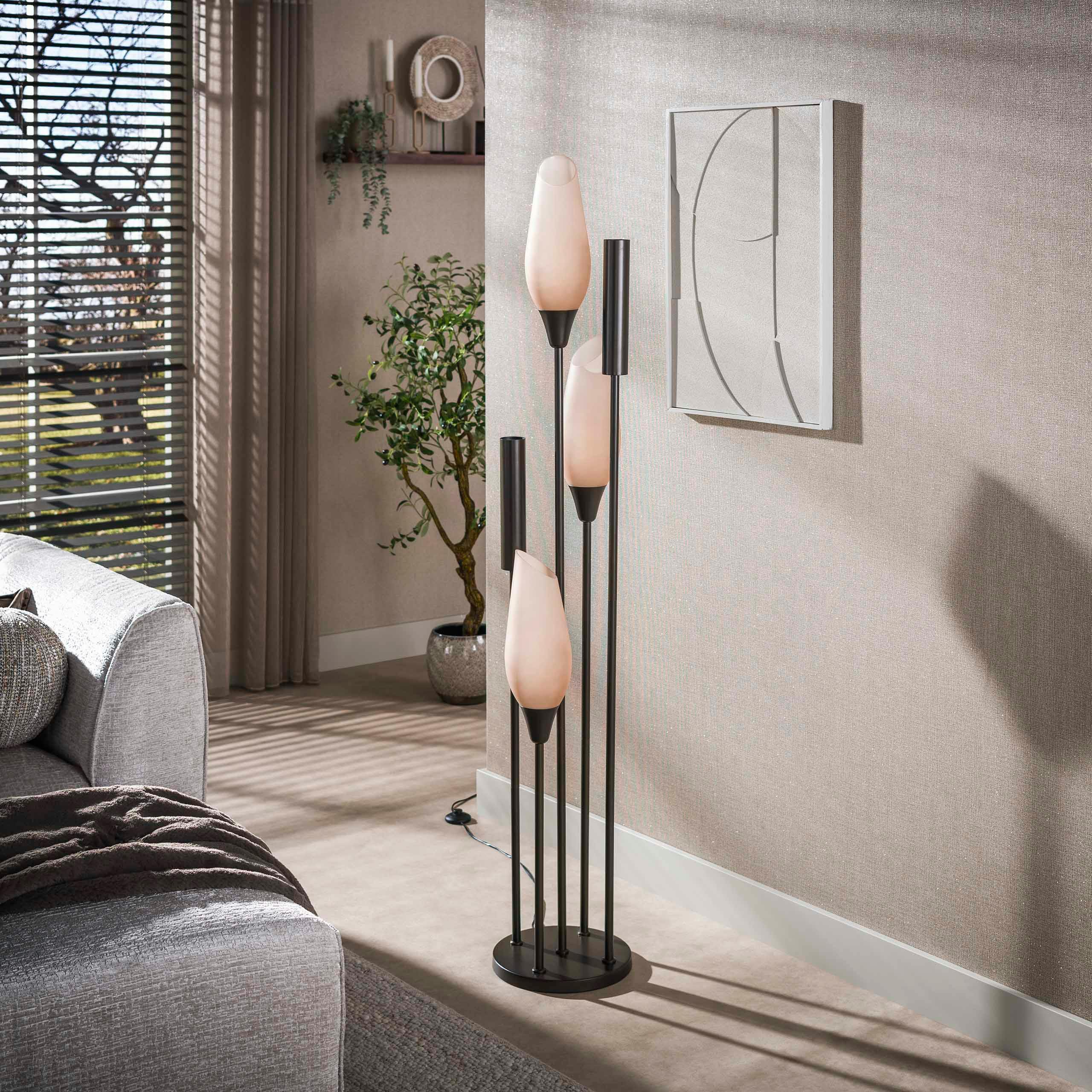 Lampadaire salon verre dépoli brun et métal bronze 5 lampes NIAGARA