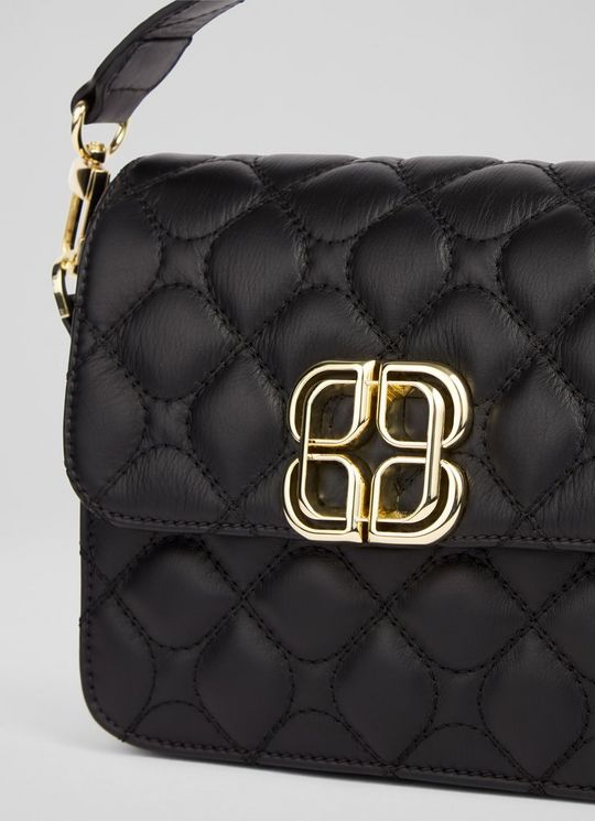 Fran Black Smooth Leather Quilted Crossbody Bag