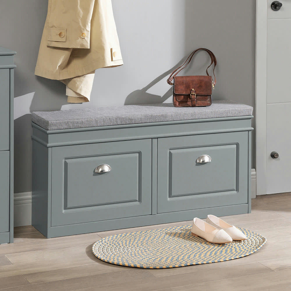 - Banc de rangement à chaussures 2 abattants effet bois gris clair