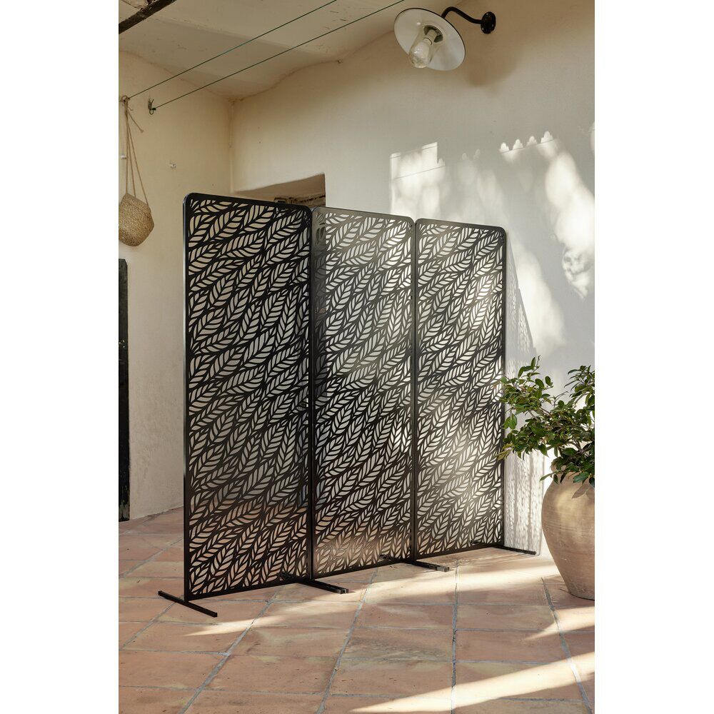 Panneau décoratif design feuillage métal ajouré noir 50xH130cm