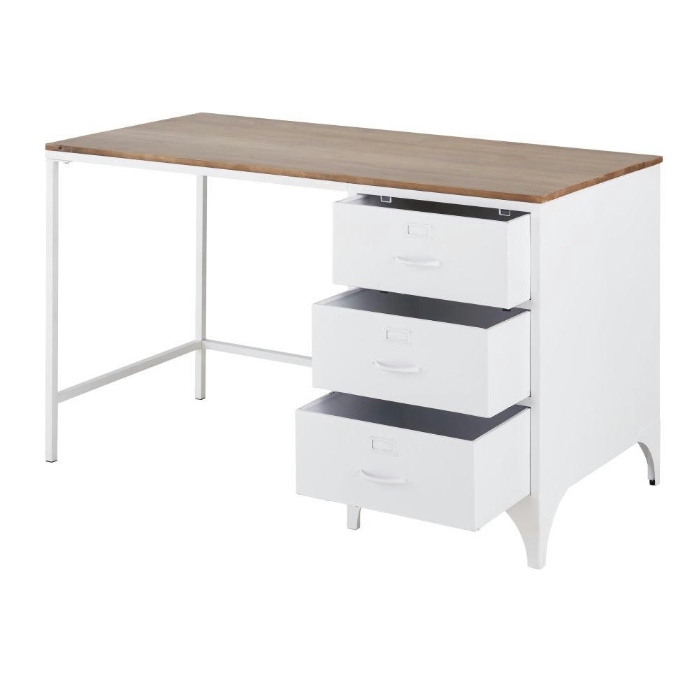 Wayne - Bureau 3 tiroirs en métal blanc