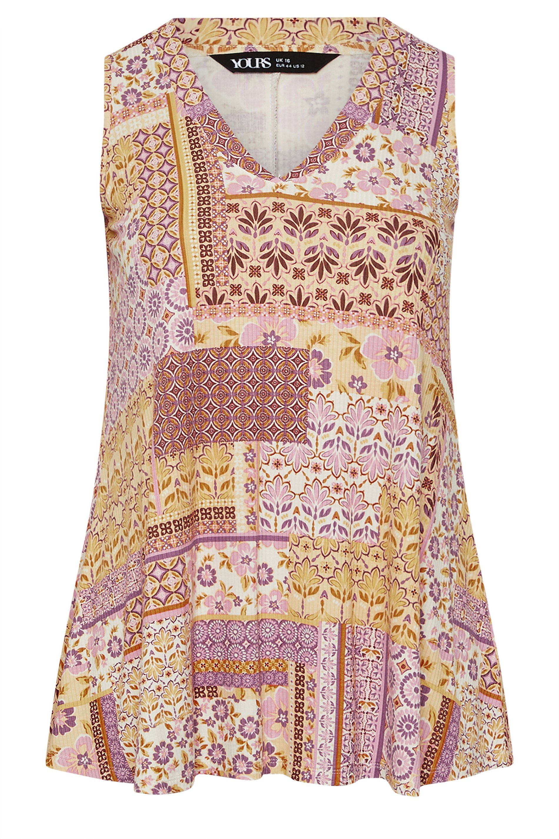Yours Patchwork Ribbed Vest Top