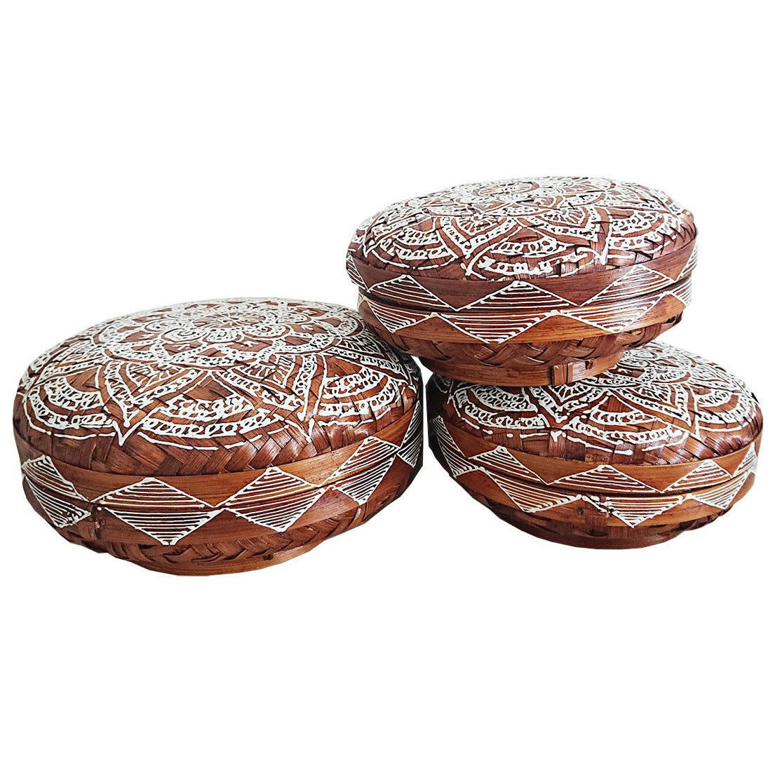 MANDALA - Boîtes en bambou rondes, marron -  Lot de 3