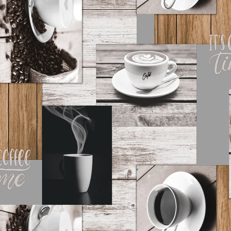 Nappe en PVC non tissé Coffee Time 140 cm au mètre