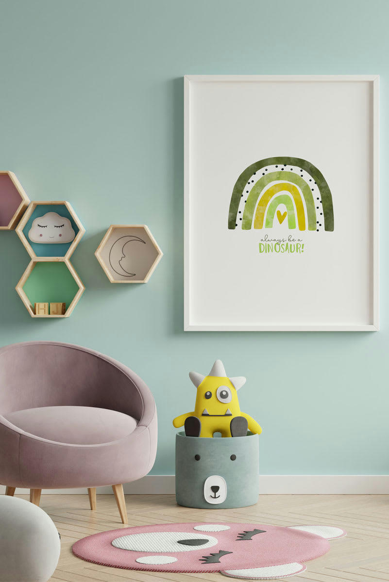 DECOWALL - Impression de arc-en-ciel vert encadrée en bois blanc 43X33 cm