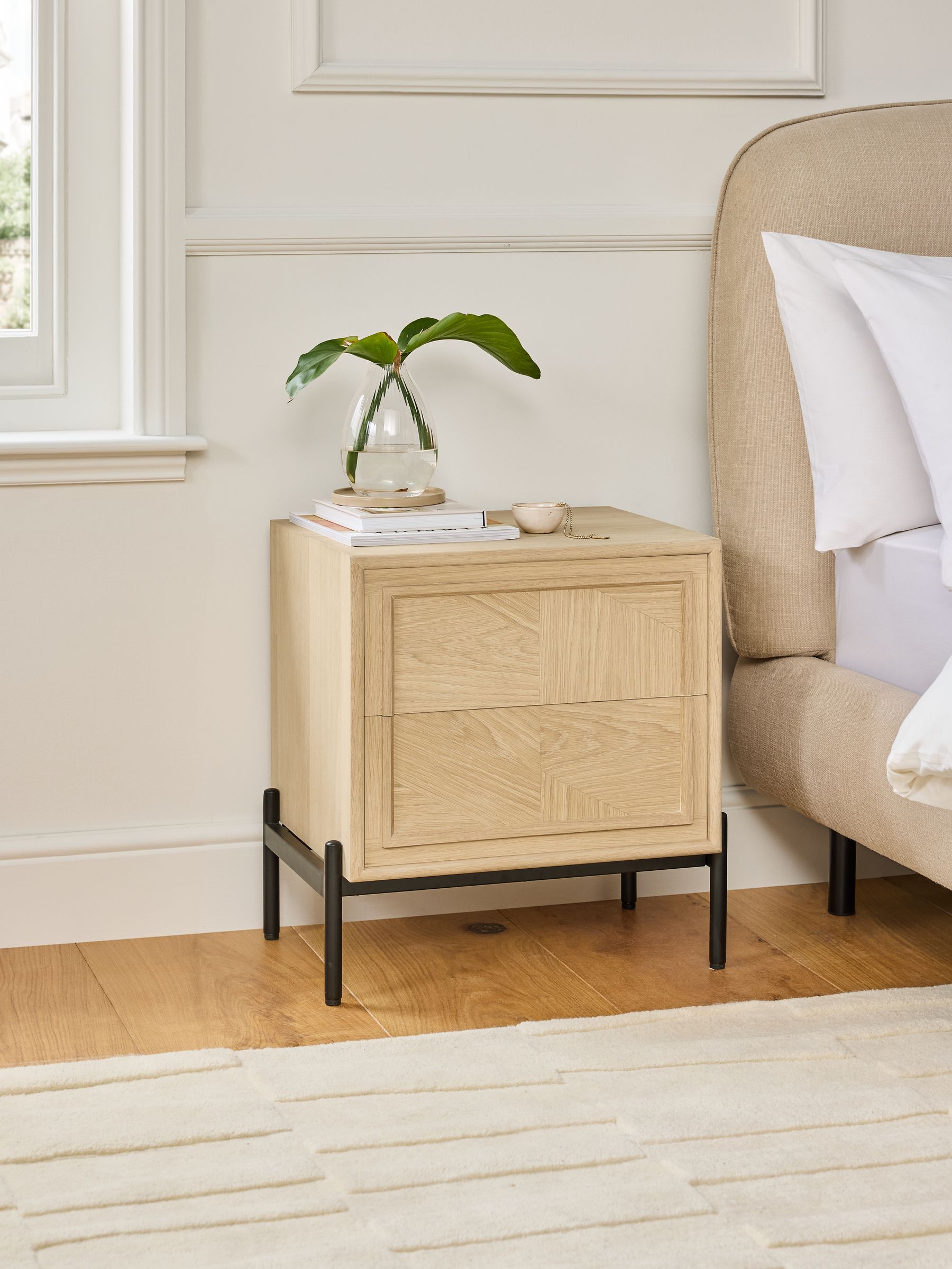 Jasper Conran London Whitewashed Oak Aden Bedside Table