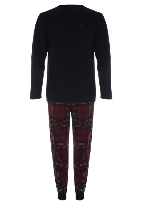 Mens Black & Red Check Jersey Woven Pyjama Set