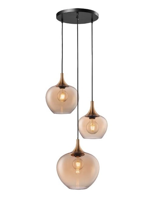 Freelight Freelight Hanglamp Fresu Amber Glas 3 Lichts Ø 35cm Fitting