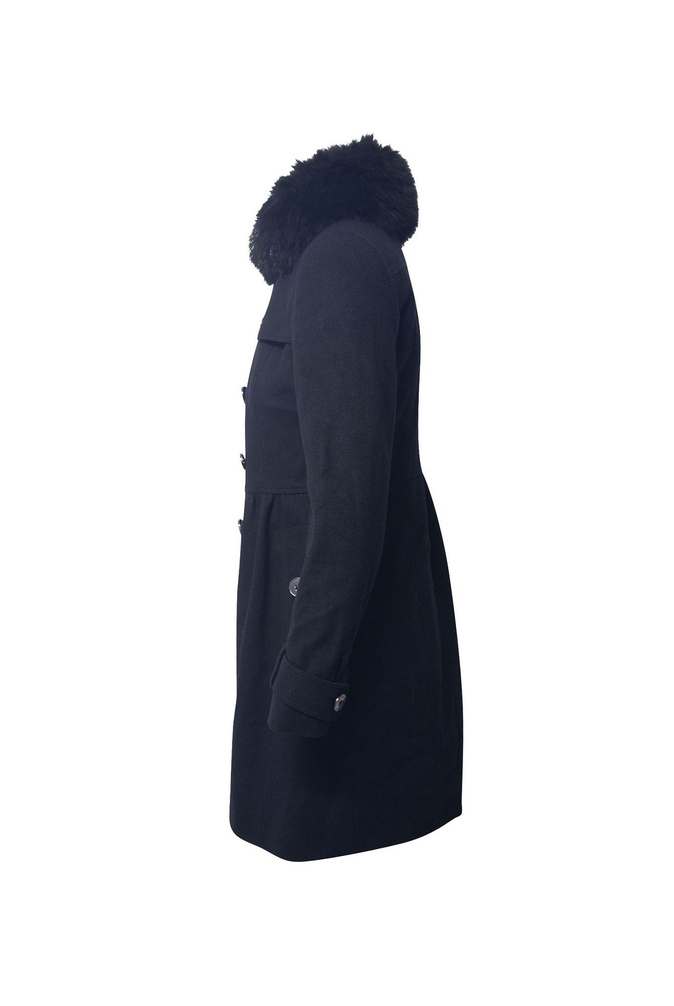 Burberry Preloved Coat with Fur Collar Trim in Black Virgin Wool