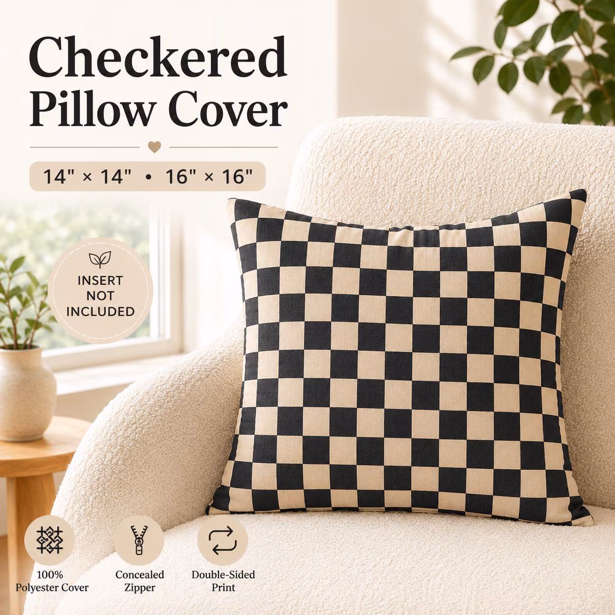 Black and Cream Checkerboard Pillow Cover, Retro Checkered Throw Pillowcase, Modern Geometric Decor, throw pillow covers, cushion cover