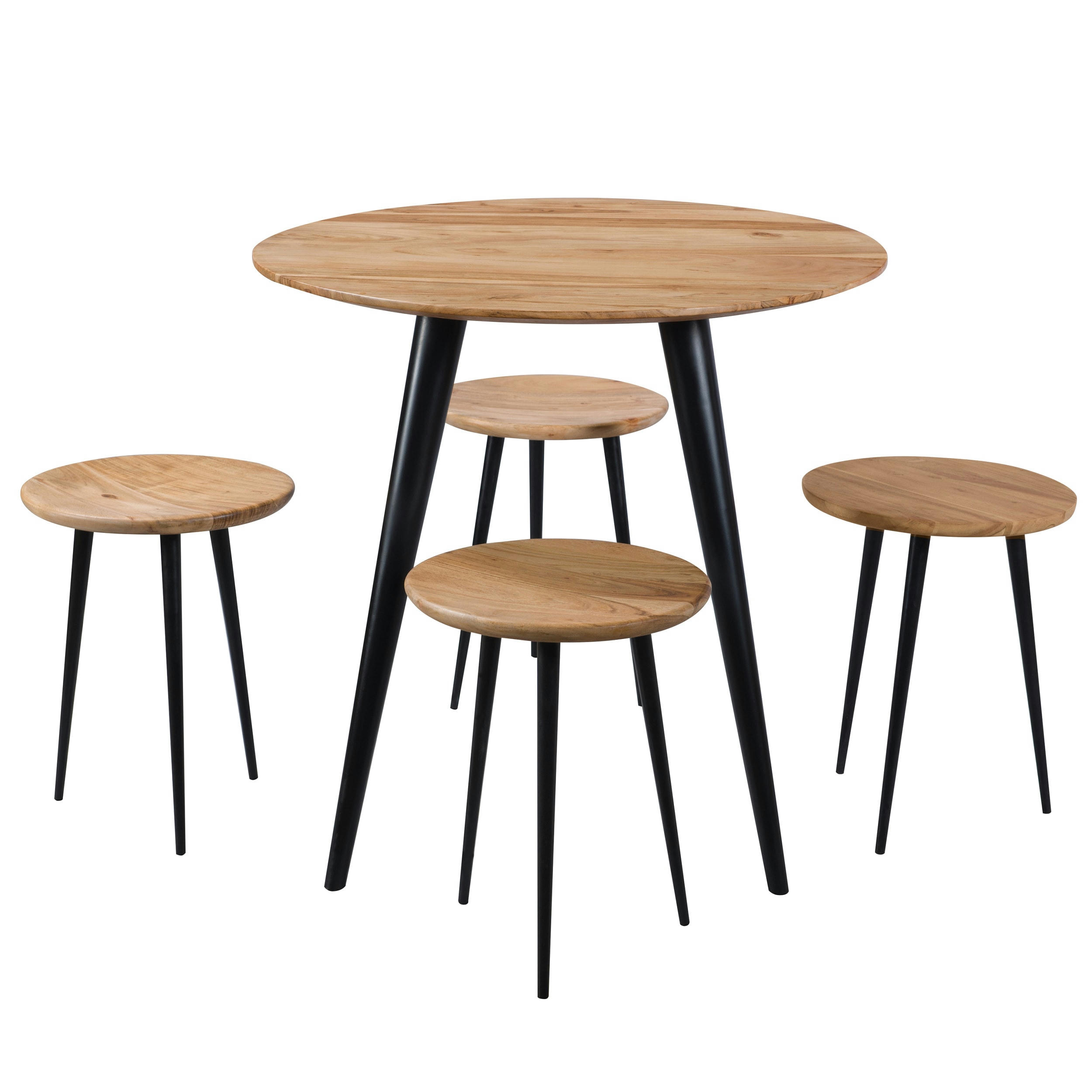 MODASA - Table ronde 2 personnes en acacia et pieds en métal  D80 cm