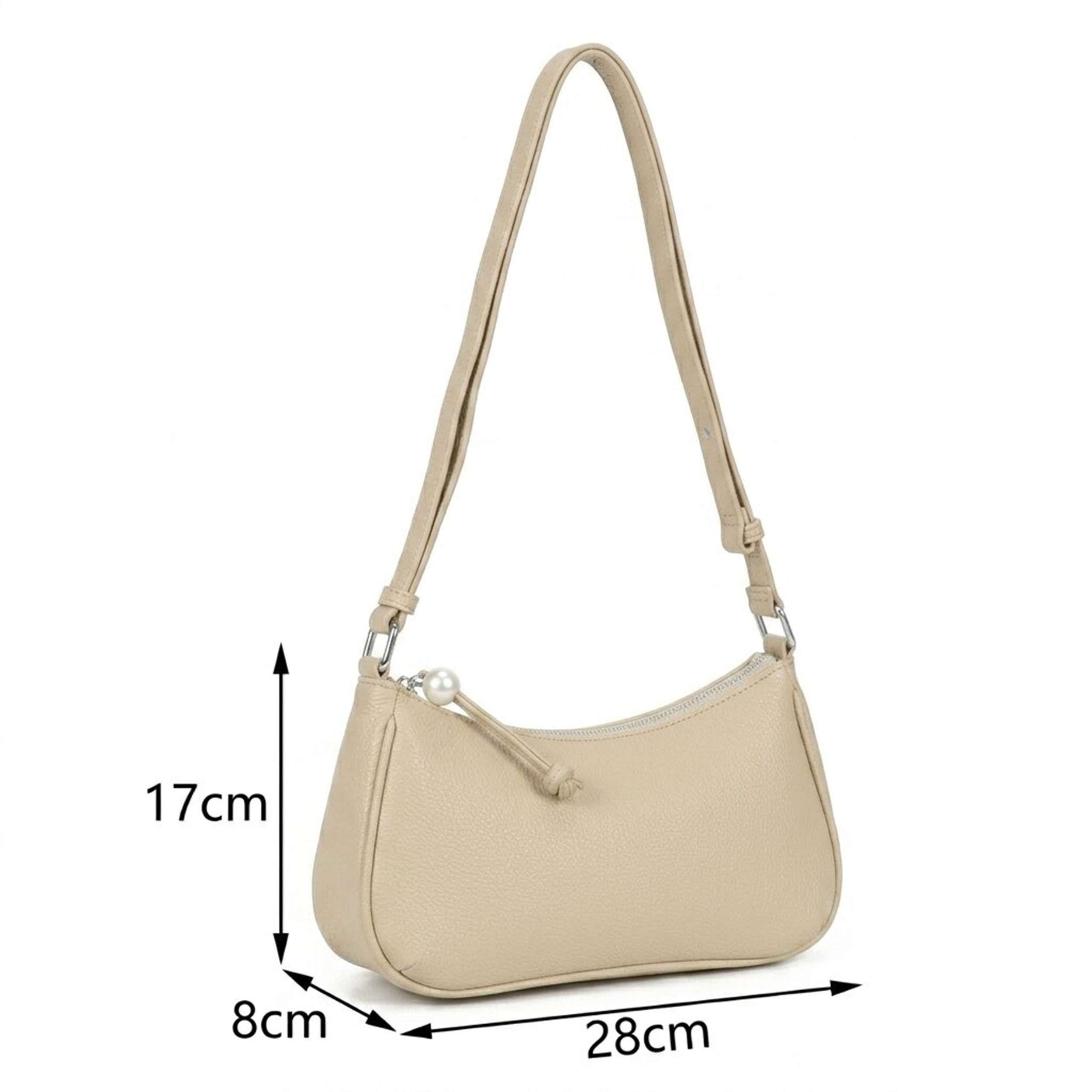 Kitise Minimalist Pearl Zip Accent Classic Shoulder Handbag