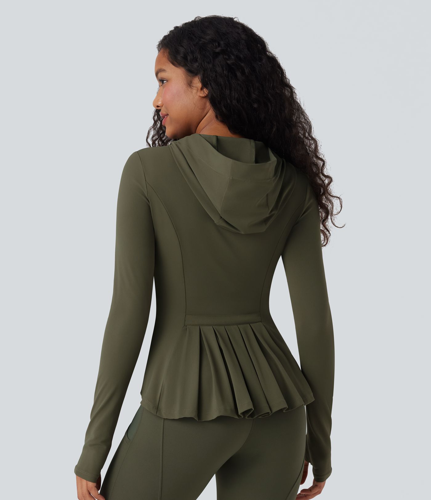 Veste SoftlyZero™ à capuche manches longues avec trous pouces détails plissés et poches-UPF50