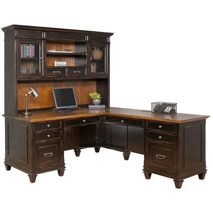 Hartford Wood L-Desk and Return, Writing Table and return, Office Desk and return, Black