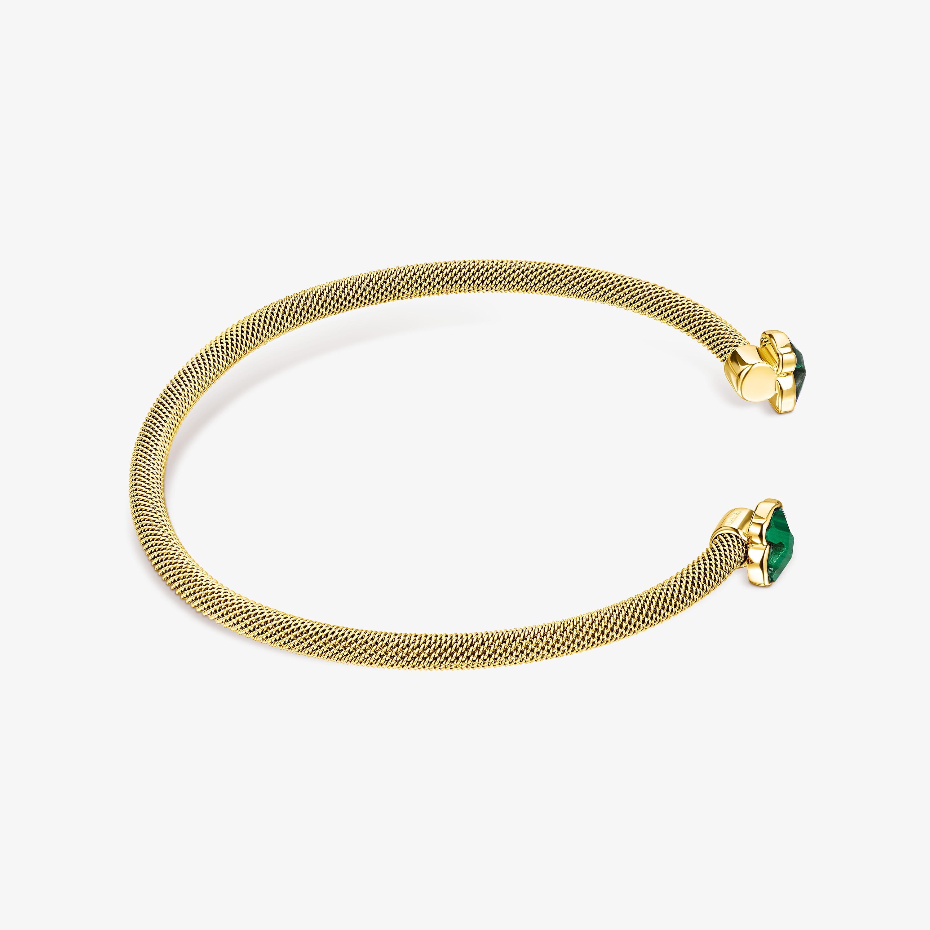 Pulsera estrecha de acero IP dorado y malaquita Mesh Color